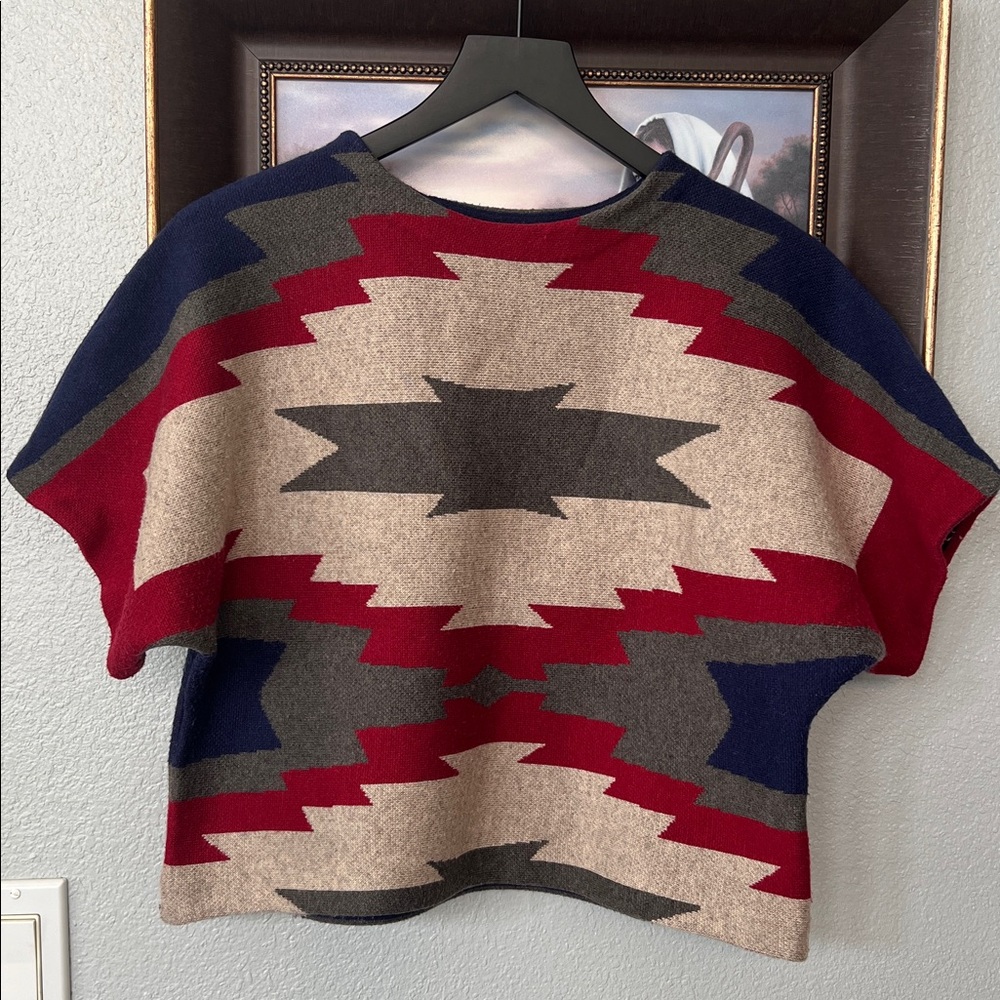 THML Aztec Tribal Top Blanket Shirt Sweater Cropped Multicolor Size S (EUC) - Picture 3 of 10